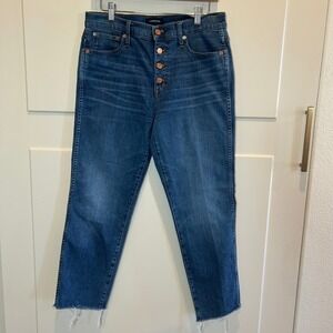 J.Crew Vintage Straight High Rise Button Fly Raw Hem Jeans Blue Size 29